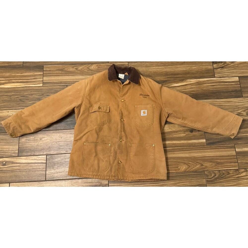 Vintage Carhartt 6BLC Duck Chore Coat Sz 44 W/ Measured 50 Chest Masonite Safety